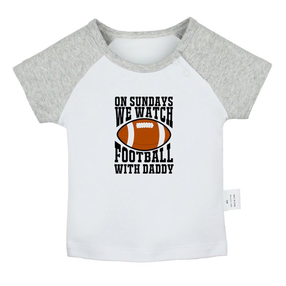 On Sundays We Watch Football With Daddy Funny T shirt For Baby, Newborn Babies T-shirts, Infant Tops, 0-24M Kids Graphic Tees Clothing (Short Gray Raglan T-shirt, 6-12 Months)