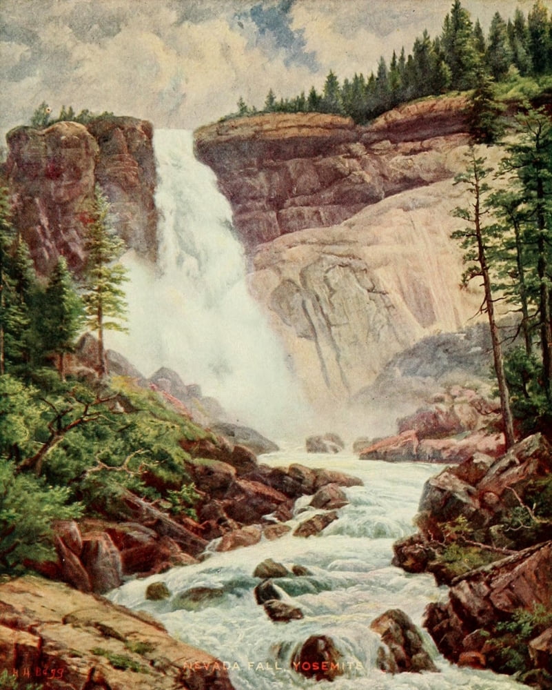 On Sunset Highways 1921 Nevada Fall Yosemite Canvas Art - Henry H Bagg (18 x 24)