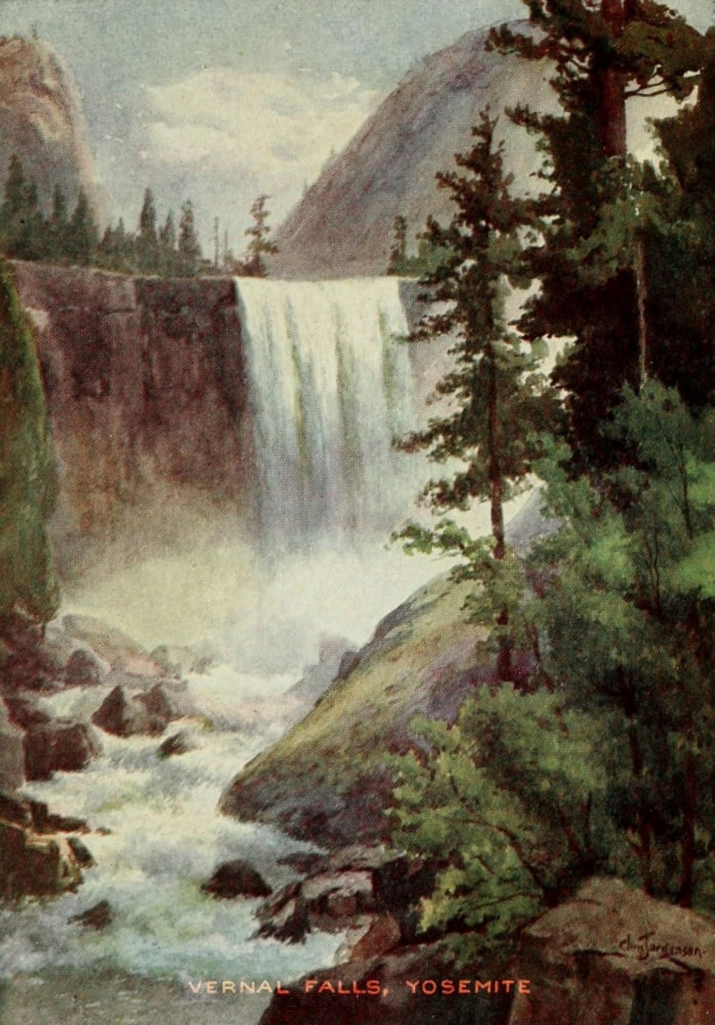 On Sunset Highways 1921 Vernal Falls Yosemite Canvas Art - Chris Jorgensen (24 x 36)