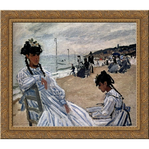 On The Beach At Trouville 20x20 Gold Ornate Wood Framed Canvas Art by Monet, Claude