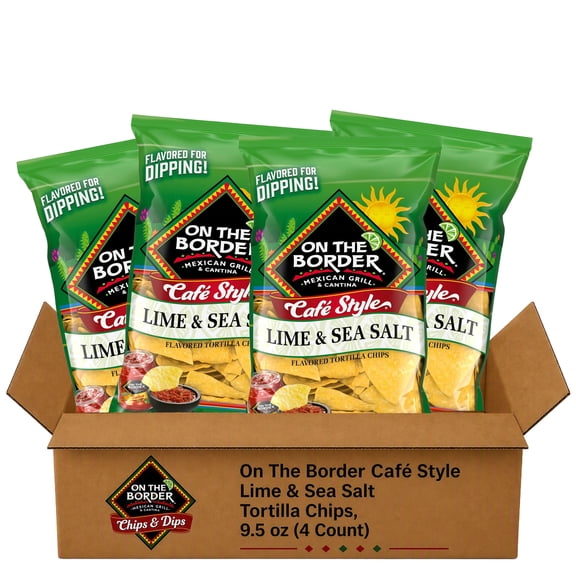 On The Border Caf Style Lime & Sea Salt Tortilla Chips, 9.5 oz (4 Count)