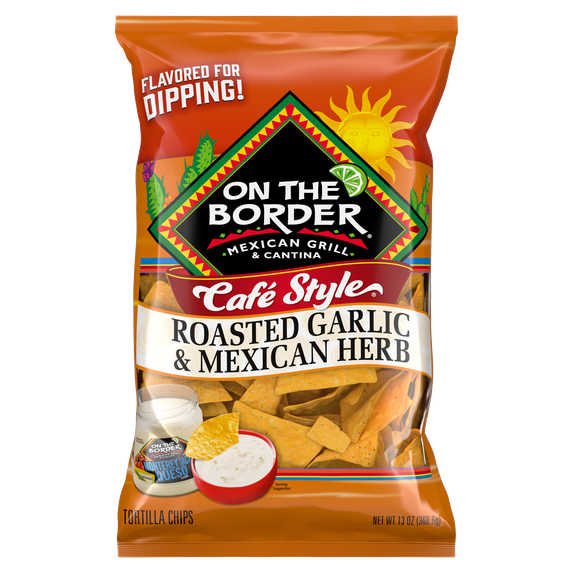 On The Border Roasted Garlic & Mexican Herb Cafe Style Tortilla Chips, 13oz Bag