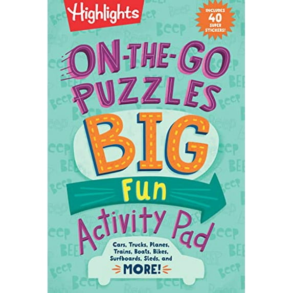 Pre-Owned On-The-Go Puzzles Big Fun Activity Pad (Highlights Big Fun Activity Pads): Cars, Trucks, Planes, Trains, Boats, Bikes, Surfboards, Sleds, and More! Paperback