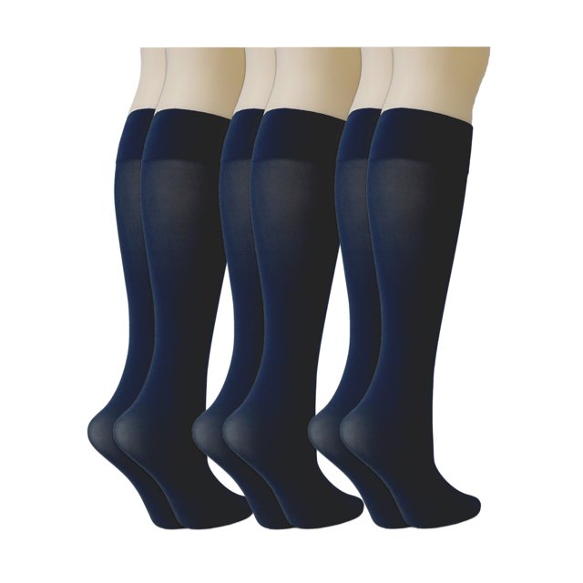 On The Go Women's Opaque Navy Trouser Knee High Socks, 3 pack