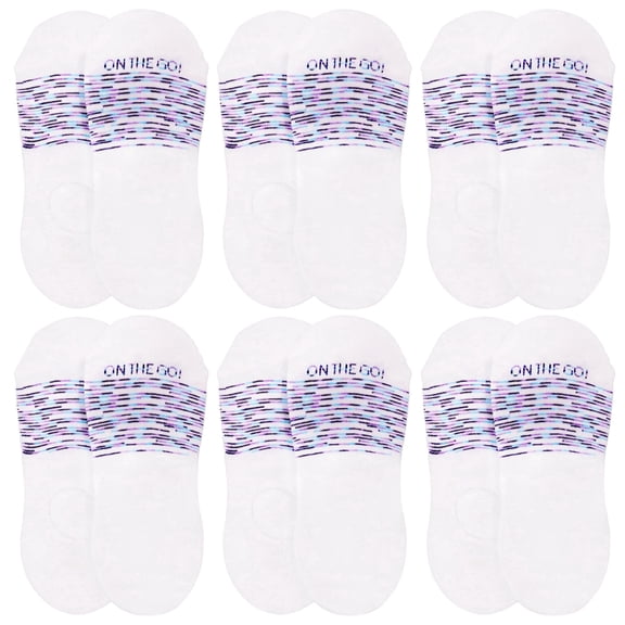 On The Go Womens Invisible Socks White Purple Blue Zig Zag 6 Pair