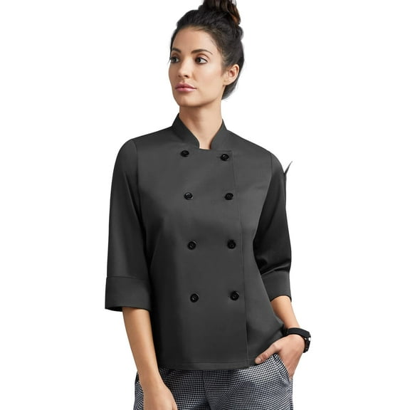 On The Line Women's 1-Pocket 3/4 Sleeve Chef Coat (Black, M)