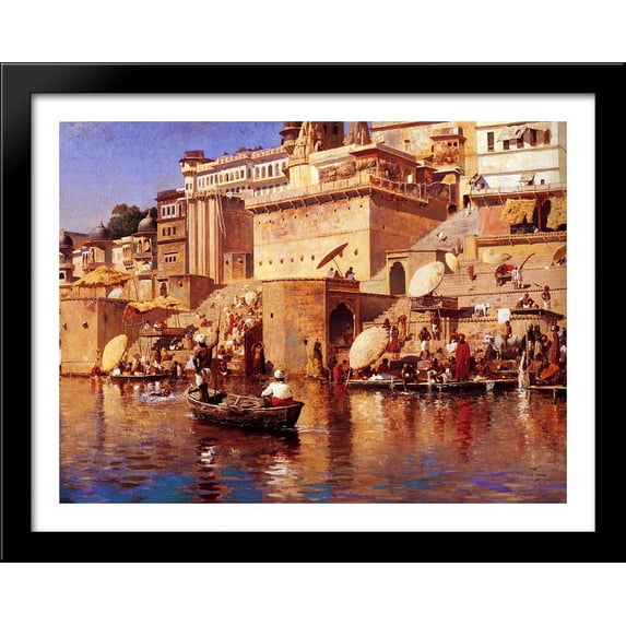 On The River Benares 36x28 Large Black Wood Framed Print Art by Edwin Lord Weeks
