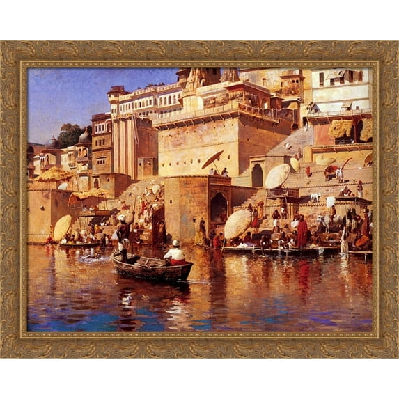 On The River Benares 36x28 Large Gold Ornate Wood Framed Canvas Art by Edwin Lord Weeks