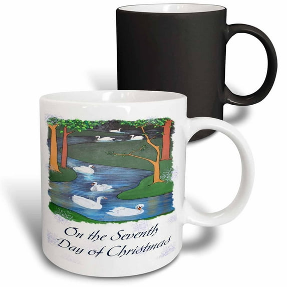 3drose, on the Seventh Day of Christmas- Art Nouveau, Stained Glass, Religious Symbolism, Snow, 11oz Magic Transforming Mug