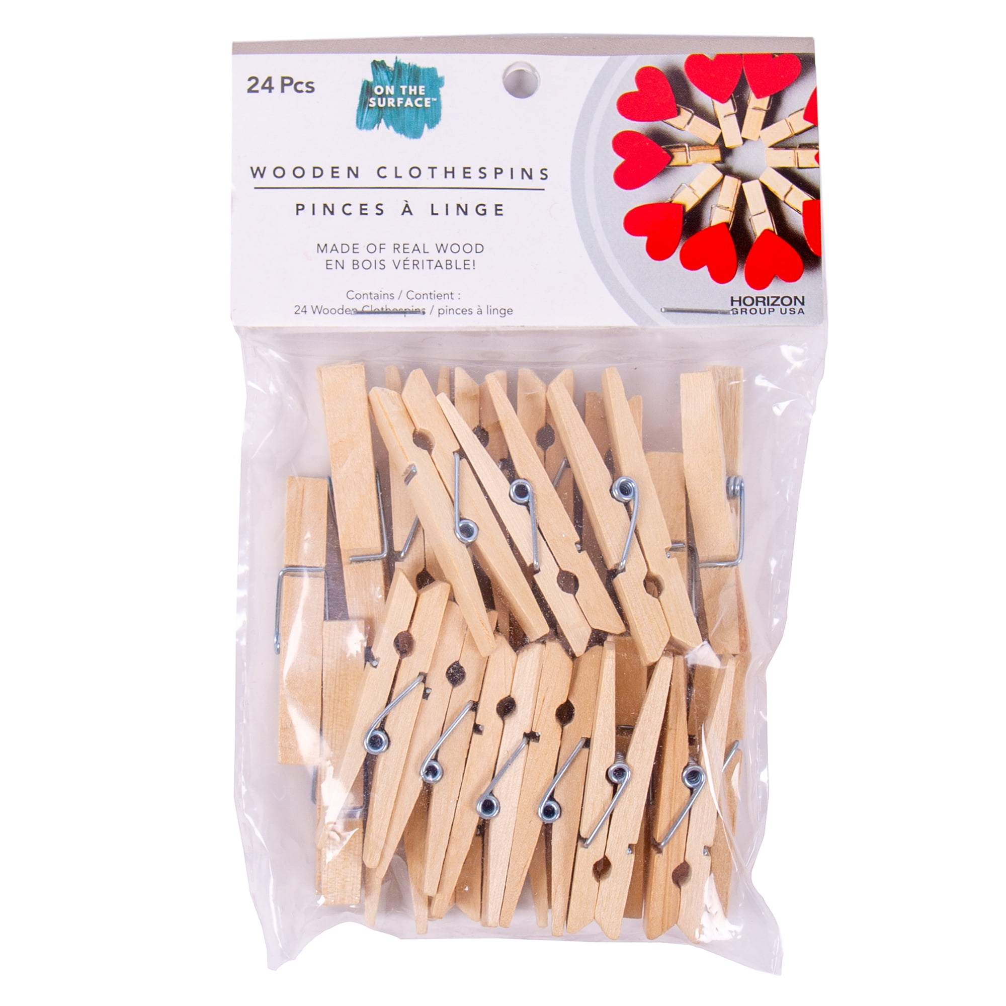 On The Surface Small Wooden Clothespins, 24Pack of Mini Clothespins