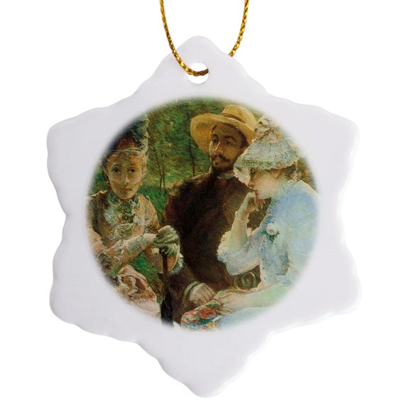 3drose, on the Terrace at Sevres by Marie Bracquemond, 3 inch Snowflake Porcelain Ornament