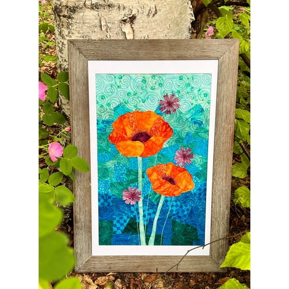 On The Trail Creations Poppy Patch Collage Art Quilt Kit -Beret Nelson