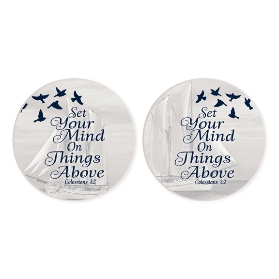On Things Above White 2.75 x 2.75 Absorbent Ceramic Car Coasters Pack of 2