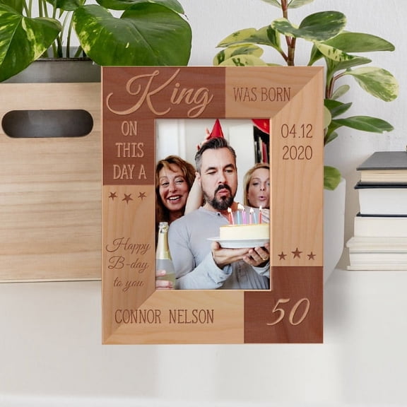 On This Day A King Was Born Personalized Wooden Frame 3 1/2" x 5" Brown (Vertical)