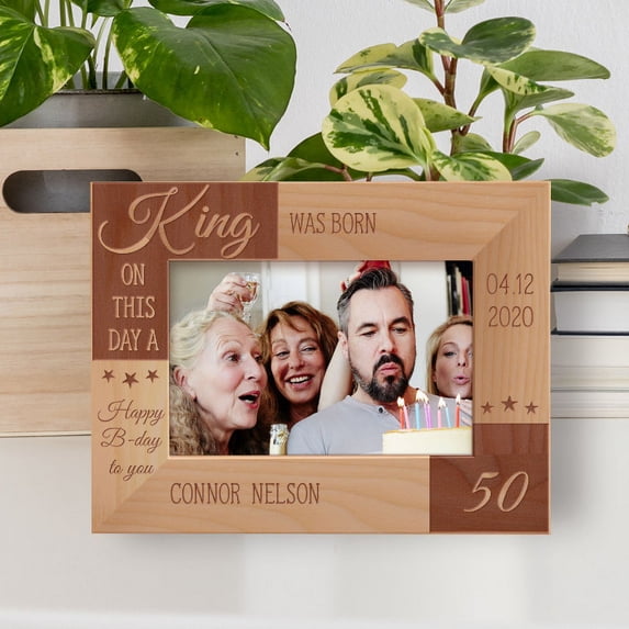 On This Day A King Was Born Personalized Wooden Frame-6" x 4" Brown Horizontal