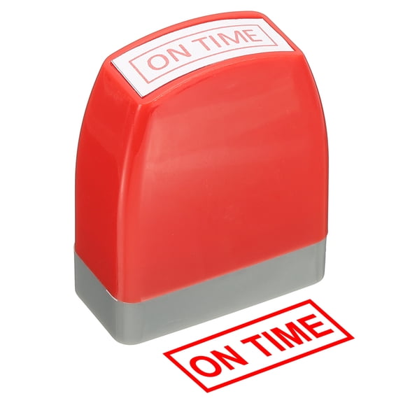 On Time Notice Stamp Self Inking, Red Ink Office Stamps Pre Inked Message Stamp Refillable Business Stamp, Red