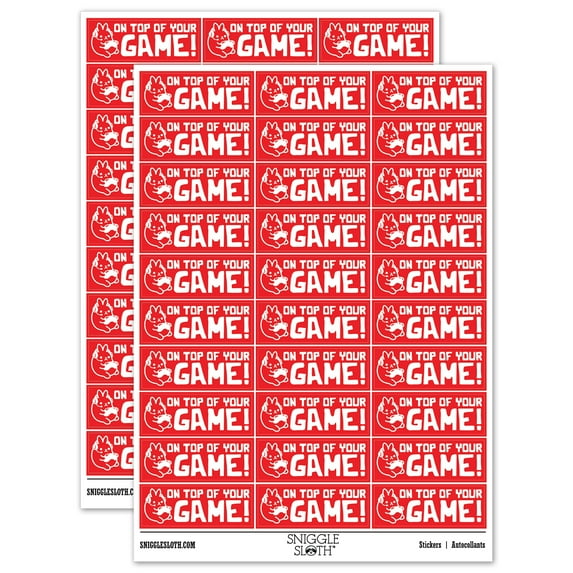 On Top of Your Game Bunny Teacher Student School Sticker Set - Red - Gloss Finish - 1.75" Medium