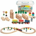 thumbnail image 1 of On Track USA 35Piece Deluxe Figure 8 Wooden Train Set, Comes in A Clear Container, Compatible with All Major Brands, Gray, 1 of 2