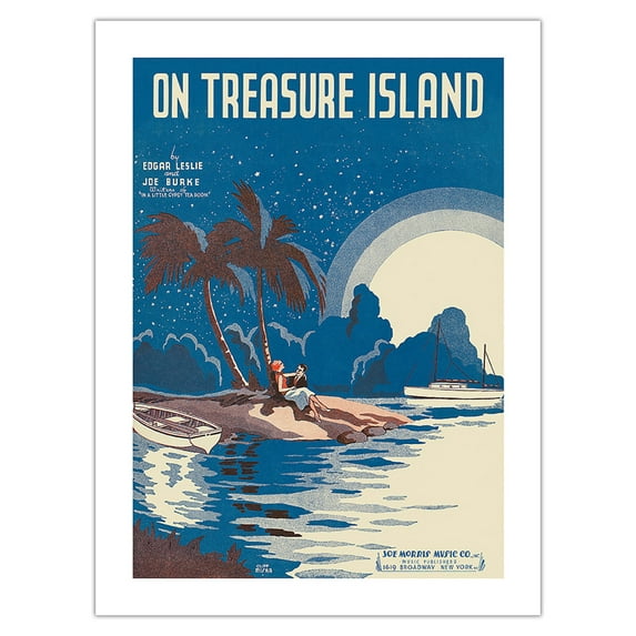 On Treasure Island - Words by Edgar Leslie - Music by Joe Burke - Vintage Hawaiian Sheet Music by Cliff Miska c.1935 - Bamboo Fine Art 290gsm Paper Print (Unframed) 24x32in
