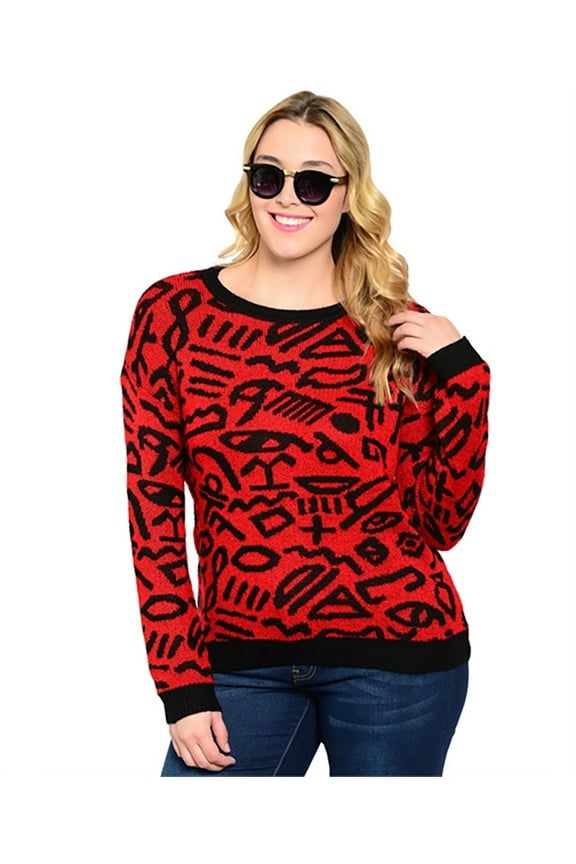 Women'S Red/Black Hieroglyphic Sweater 2Xl