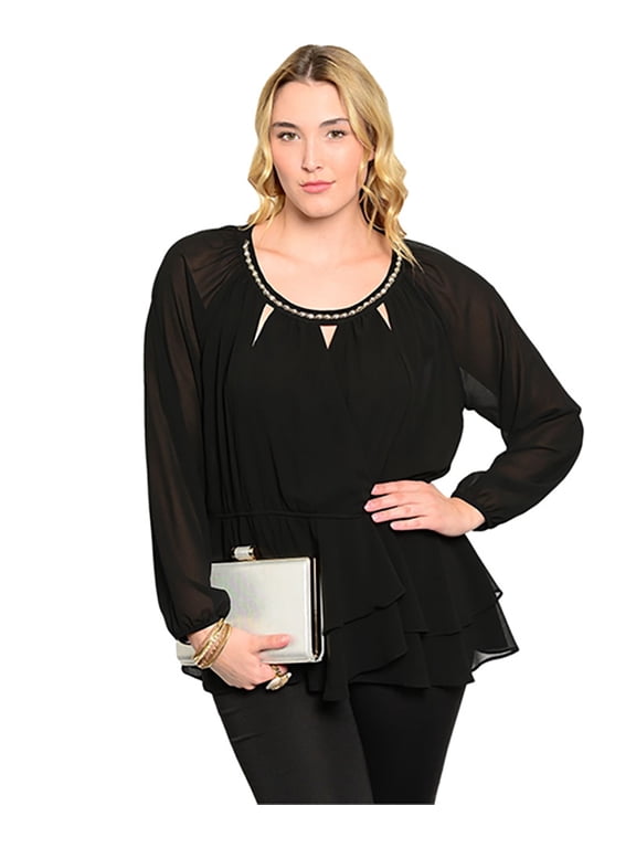 Women's Black Blouson-Style Longsleeve Top 1Xl