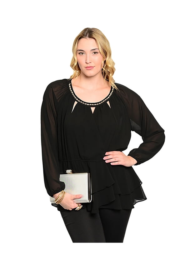 Women's Black Blouson-Style Longsleeve Top 1Xl
