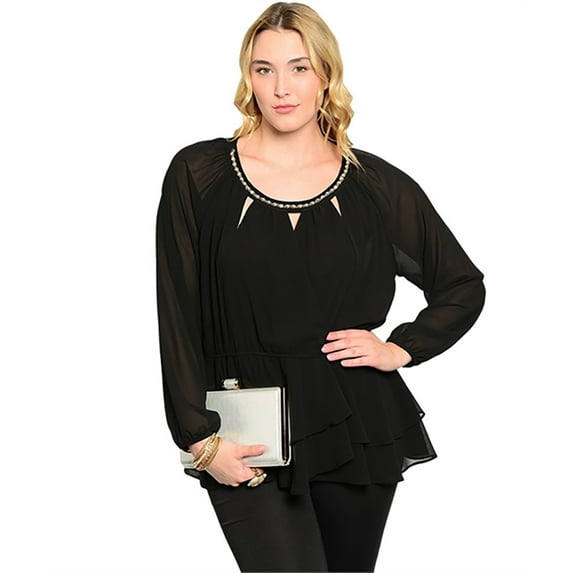 On Trend For Less Women's Black Blouson-Style Longsleeve Top 3Xl