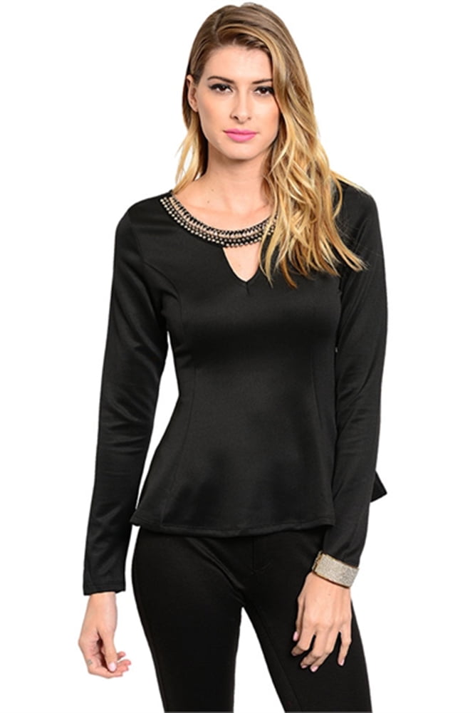 On Trend For Less Women's Black Longsleeve Top With Keyhole Cutout ...