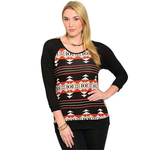 On Trend For Less Women's Red-Black Geo Printed Top 3Xl