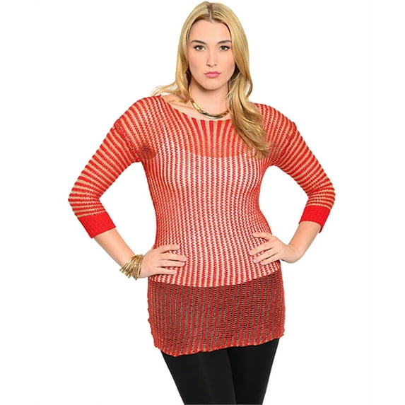 On Trend For Less Women's Red Stretch Top With Sheer Stripe Design 3Xl
