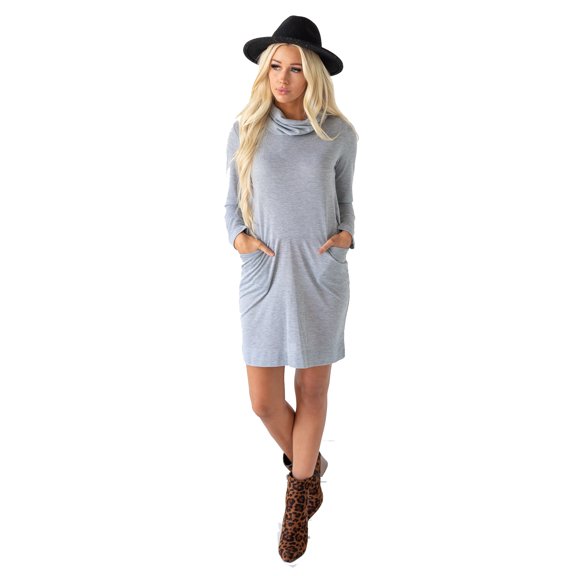 On Trend Paris Women’s Cowl Neck Dress with Pocket Detail