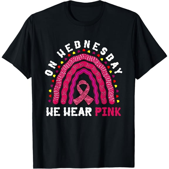 On Wednesday We Wear Pink Rainbow Boho Breast Cancer T-Shirt