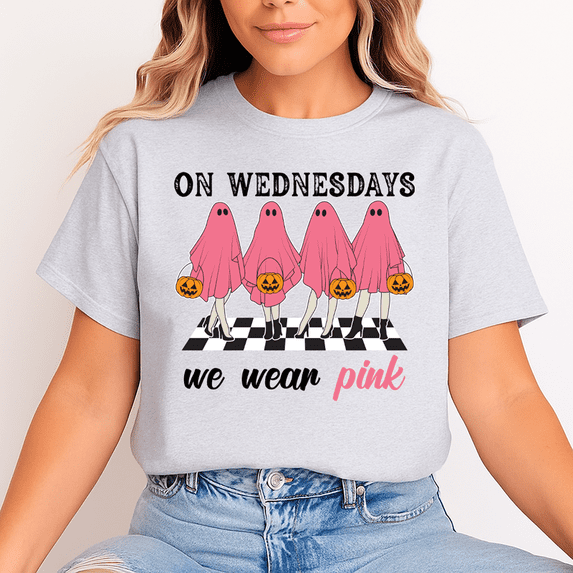 On Wednesdays We Wear Pink Ghost Halloween T-Shirt Unisex Funny Spooky Tee - Gift for Halloween
