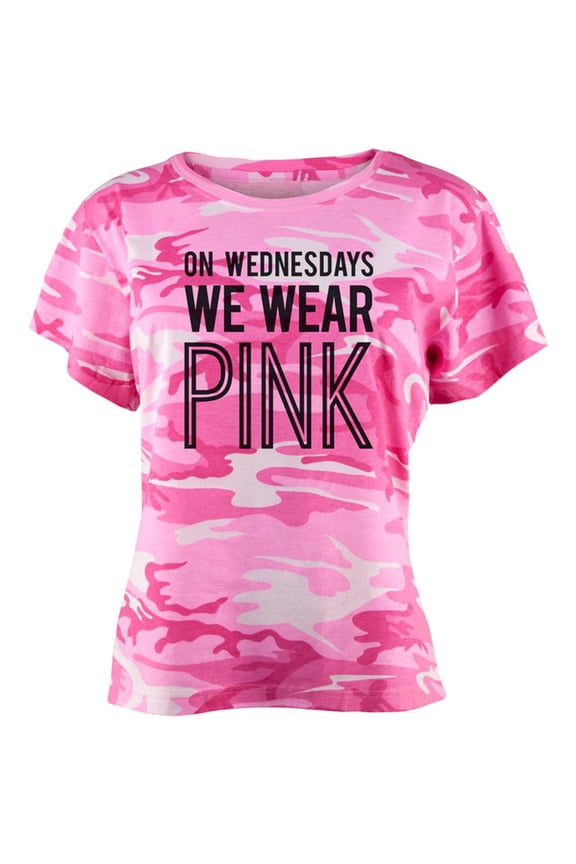 On Wednesdays We Wear Pink Juniors T Shirt Pink Camouflage SM