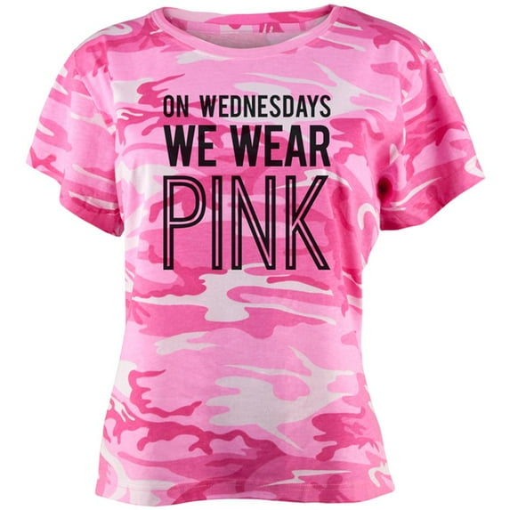 On Wednesdays We Wear Pink Juniors T Shirt Pink Camouflage X-LG