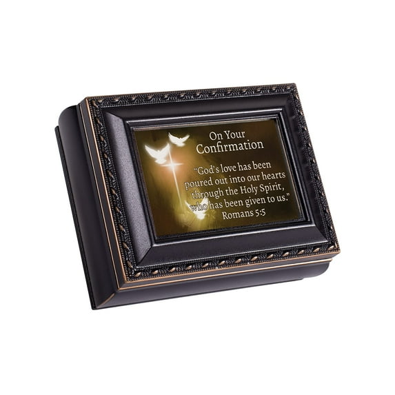 On Your Confirmation Black Rope Trim 6 x 6 Tiny Square Jewelry Keepsake Box