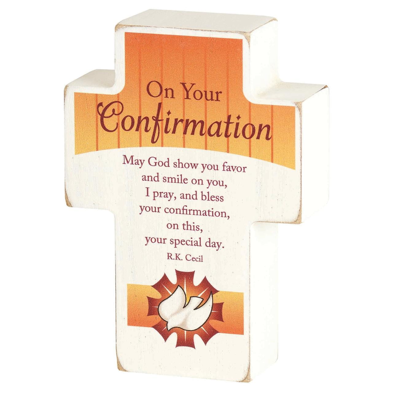 On Your Confirmation Blessing Orange 4 x 3 MDF Wood Tabletop Cross