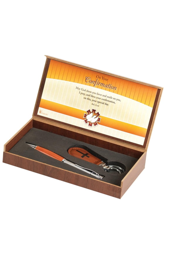 On Your Confirmation Orange 7.5 x 4 Metal Pen and Key Chain Boxed Gift Set
