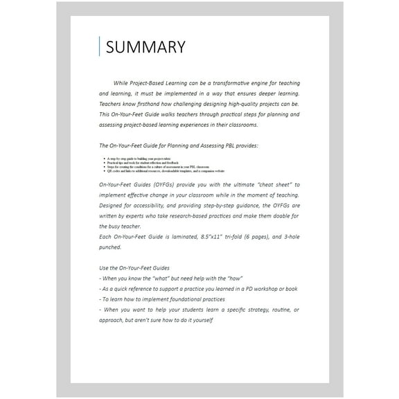 On-Your-Feet-Guides: On-Your-Feet Guide: Planning And Assessing Project-Based Learning (Other)