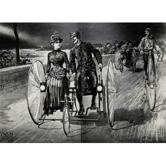 On a Tricycle Built for Two Riverside Drive Ny 1886 1886 Artist Unknown Poster Print - 18 x 24 in.