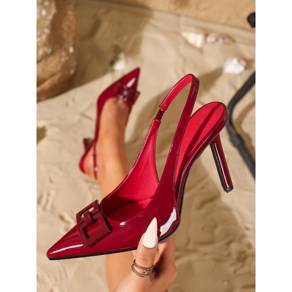 On feet& in love Women's Ankle Strap Pumps, Patent Leather Pointed Toe Heels with Buckle for Party Office
