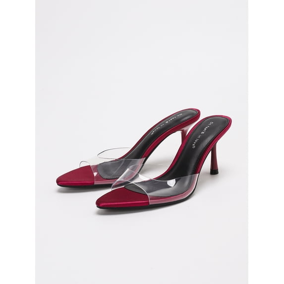 On feet& in love Women's Clear PVC Square Toe Stiletto Heel Slide Sandals
