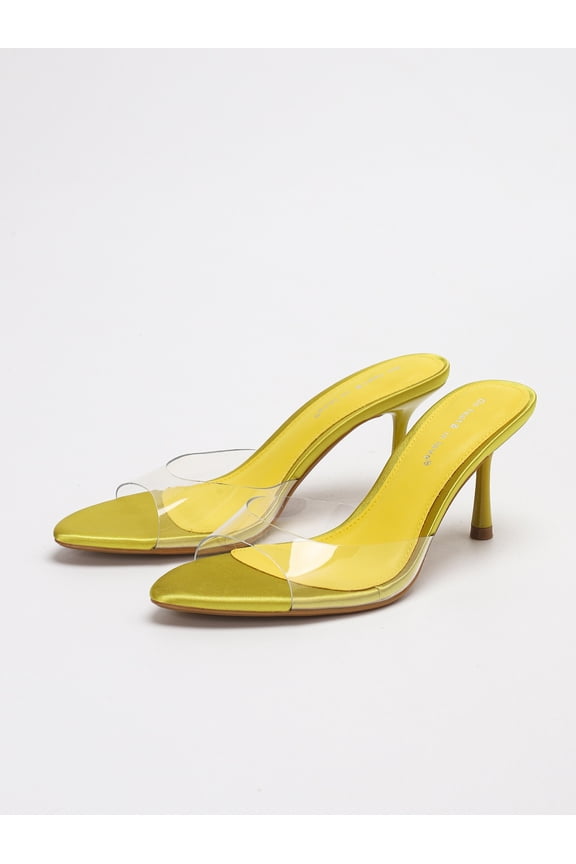 Women's Clear PVC Square Toe Stiletto Heel Slide Sandals