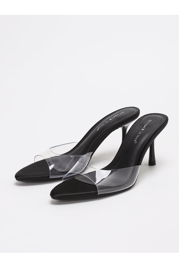 Women's Clear PVC Square Toe Stiletto Heel Slide Sandals