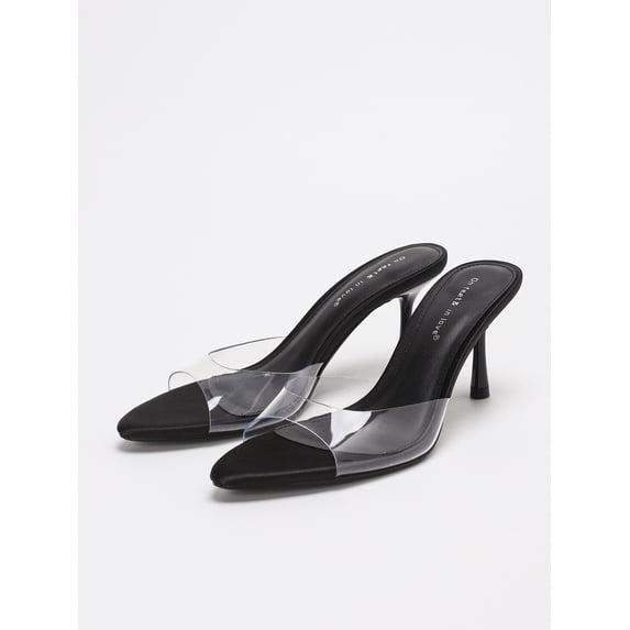 On feet& in love Women's Clear PVC Square Toe Stiletto Heel Slide Sandals