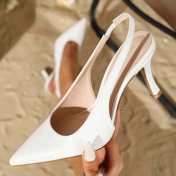 On feet& in love Women's Faux Leather Pointed Toe Elastic Slingback High Heel Pumps