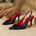 thumbnail image 1 of [On feet & in love] Women's Faux Leather Pointed Toe Slingback Stilettos - Geometric Buckle Detail Dress Pumps with Elastic Ankle Strap,Black,5.5, 1 of 7