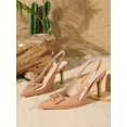 thumbnail image 1 of [On feet & in love] Women's Patent Pointed Toe Slingback Heels - Geometric Buckle Detail Stiletto Dress Pumps with Elastic Ankle Strap,Apricot,11, 1 of 6