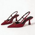 thumbnail image 1 of [On feet & in love] Women's Patent Pointed Toe Slingback Heels - Horsebit Hardware Geometric Heel Dress Pumps with Adjustable Ankle Strap,Wine-red,7, 1 of 7