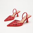 thumbnail image 1 of On feet& in love Women's Pointed Toe Slingback Heels with Sequin Lace Mesh - Red Dress Shoes for Party & Wedding - Size 5.5, 1 of 8